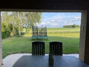 Blick auf einen Tisch und Stühle in einem Garten in der Unterkunft Elba in Herne