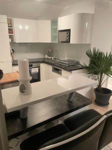 Cuina o zona de cuina de Moderne Wohnung mit Garten