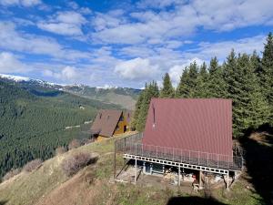 una vista aerea di una casa con tetto rosso di Fantastic view - Chalet Karakol a Karakol