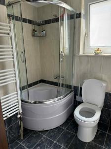 a bathroom with a tub and a toilet and a shower at Elaia Horizon Makri in Alexandroupoli +19 photos