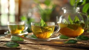 two cups of tea sitting on a wooden table at Residencia en Gourmancia - Estancia & Sabor in Puno