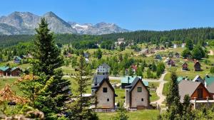 a small town in the mountains with trees and houses at Durmitor Summit in Žabljak