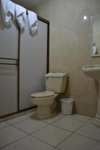 een badkamer met een toilet en een wastafel bij Hotel Conquistadores in Zacatecas