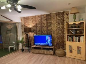 a living room with a flat screen tv on a wall at Le Cosy Corse in Vico