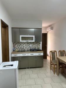 a kitchen with stainless steel appliances and a table at Benelux Šušanj in Bar