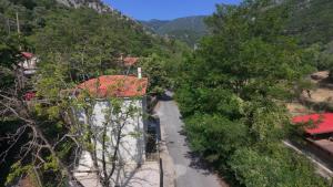 a road in the middle of a mountain with trees at Villa Eva ΙΙ in Nédhousa