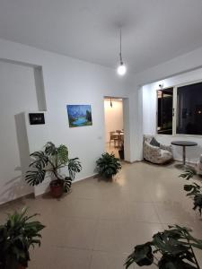 sala de estar con macetas y mesa en Lion's rooms, en Vlorë