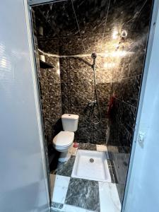 a small bathroom with a toilet and a shower at Suite 2 in Marrakech