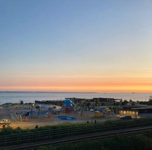 a view of a playground with a water park at Fria Bad in Helsingborg