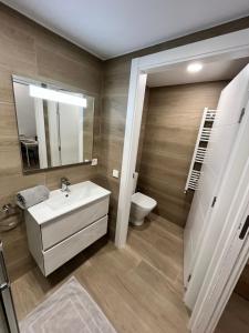 a bathroom with a sink and a toilet and a mirror at Josemaenea 2 in Pamplona +2 photos
