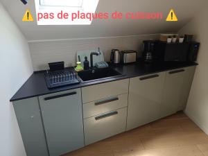 una cucina con un lavello e un piano di lavoro di Appartement Studio Prieuré a Quimper