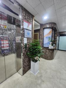 a lobby with a potted plant on a wall at Hotel BnB in Daejeon