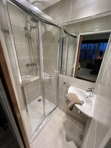 a bathroom with a shower and a sink at Prospect House in London