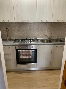 una cocina con estufa y fregadero en Ca d'la Netta, en Malesco