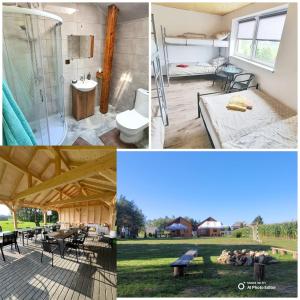 a collage of pictures of a house with a tent at Noclegi u Eli Zator Energylandia in Zator
