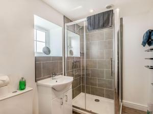 a bathroom with a sink and a shower at Two Little Ducks in Wells next the Sea