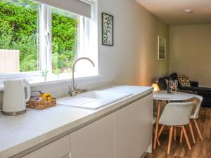 a kitchen with a sink and a window at Peris Lodge - Uk47606 in Caernarfon