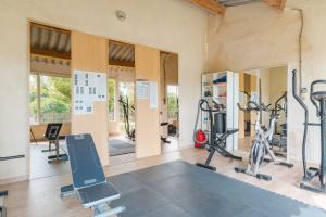 ein Fitnessstudio mit Laufbändern und Crosstrainern in der Unterkunft Le Pas Des Lanciers in Mallemort