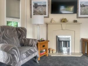 a living room with a chair and a fireplace at Meadows Farm Lodge - Uk47614 in Gorseinon