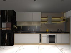 a kitchen with white cabinets and a stove at Porto Marina Residence in Ananindeua
