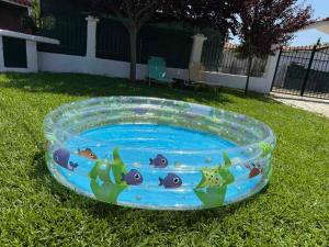 a fish pond in the grass in a yard at Ioannis Grand House in Áyios Pávlos