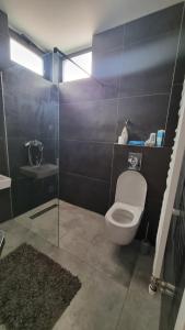 une salle de bain avec toilettes et lavabo dans l'établissement Pop Hill Residence & SPA, à Sremska Kamenica