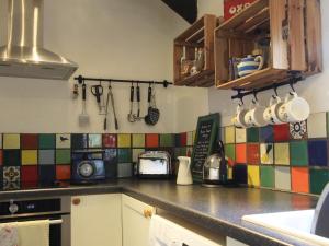 eine Küchentheke mit bunten Wandfliesen in der Unterkunft Passion Flower Cottage - E1468 in Stowford