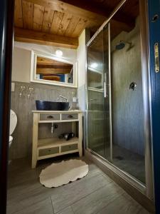 a bathroom with a sink and a shower at Villa Giulia in Parghelia +50 photos