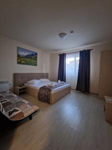 a large room with two beds and a window at Casa Gimi in Baile Unu Mai +37 photos