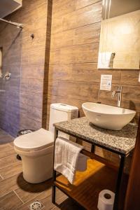a bathroom with a white toilet and a sink at Mestiza Hotel Boutique in Ipiales +12 photos