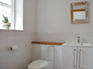 ein weißes Badezimmer mit Toilette und Waschbecken in der Unterkunft Elm Cottage in Whitwell