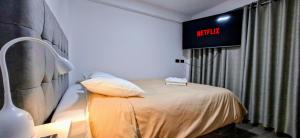 库斯科AeroLodge的一间配有床和电视的酒店房间