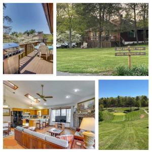 a collage of four pictures of a house at Golf Course Views w Fireplace & Resort Amenities in Hedgesville