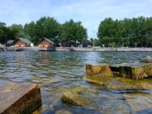 a large body of water with rocks in the water at Safaritent 2 in Biddinghuizen +8 photos