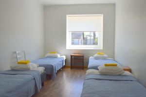 Rúm í herbergi á Saare Automatic Hostel