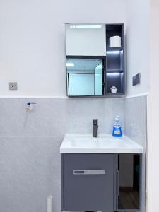 a bathroom with a sink and a mirror at M&D Zenith Place in Nairobi