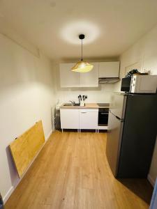 een keuken met een koelkast en een aanrechtblad bij Appartement tout neuf avec patio - 31 in Dax