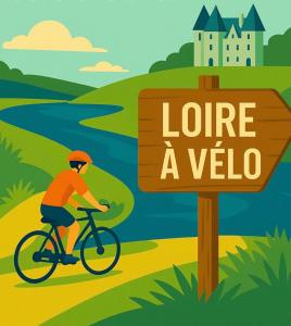 Un hombre anda en bicicleta junto a un cartel que dice más que avyo en A&JDuplex - Bonny sur Loire - Châteaux de Guedelon - Pont Canal, en Bonny-sur-Loire 13 fotos más