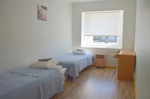 Rúm í herbergi á Saare Automatic Hostel