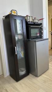 a refrigerator and a microwave in a kitchen at Apartment Greek Mansion in Nea Moudania