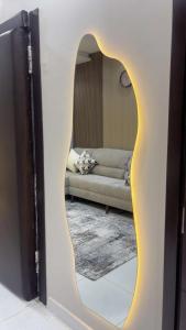 Postel nebo postele na pokoji v ubytování شقه فندقيه فاخره بدخول ذاتي