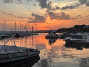a group of boats docked in a marina at sunset at La casa di Biba in Bolsena +18 photos