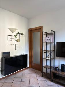 a living room with a fireplace and a television at Casa Chiara in Mandello del Lario