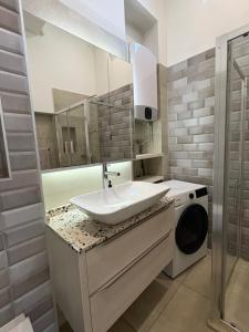 萨拉热窝Boulevard Apartments的带水槽和洗衣机的浴室 更多73张照片