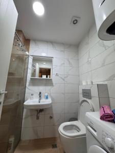 Un baño pequeño con inodoro y lavabo. en Stan na dan, Stari aerodrom!, en Podgorica