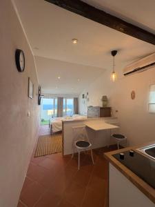 a kitchen and living room with a bed in the background at Apartment and Studio Ivan Dolac in Ivan Dolac +23 photos