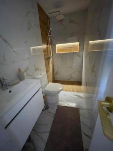 un bagno bianco con un water e un lavandino di Casa Ferreira em Fátima a Fátima Altre 12 foto