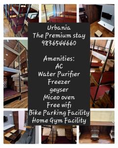 a collage of photos with a sign in a room at Urbania- premium AC PG accommodation for Male in Baranagar