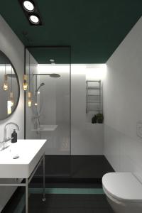 ソポトにあるSopot Apartament Monte Cassinoのバスルーム(シャワー、トイレ、シンク付)