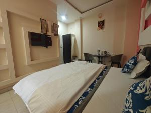 a hotel room with a bed and a television at Hotel Pink City in Sīkar